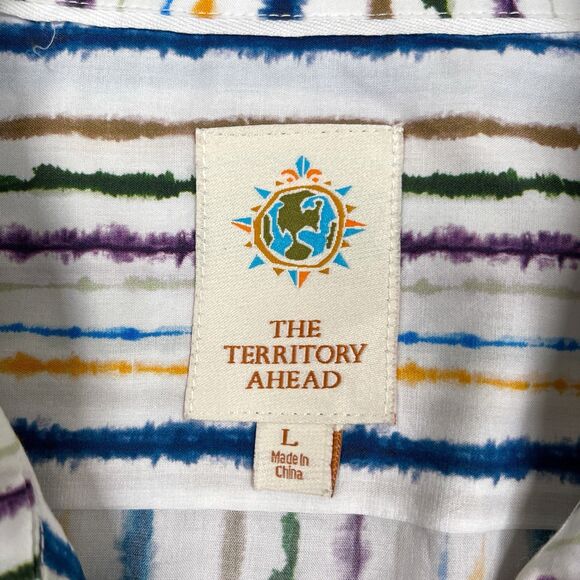 Territory Ahead Shirt Mens Large L Vertical Paint Stripes Colorful Cotton Loop - Picture 9 of 12
